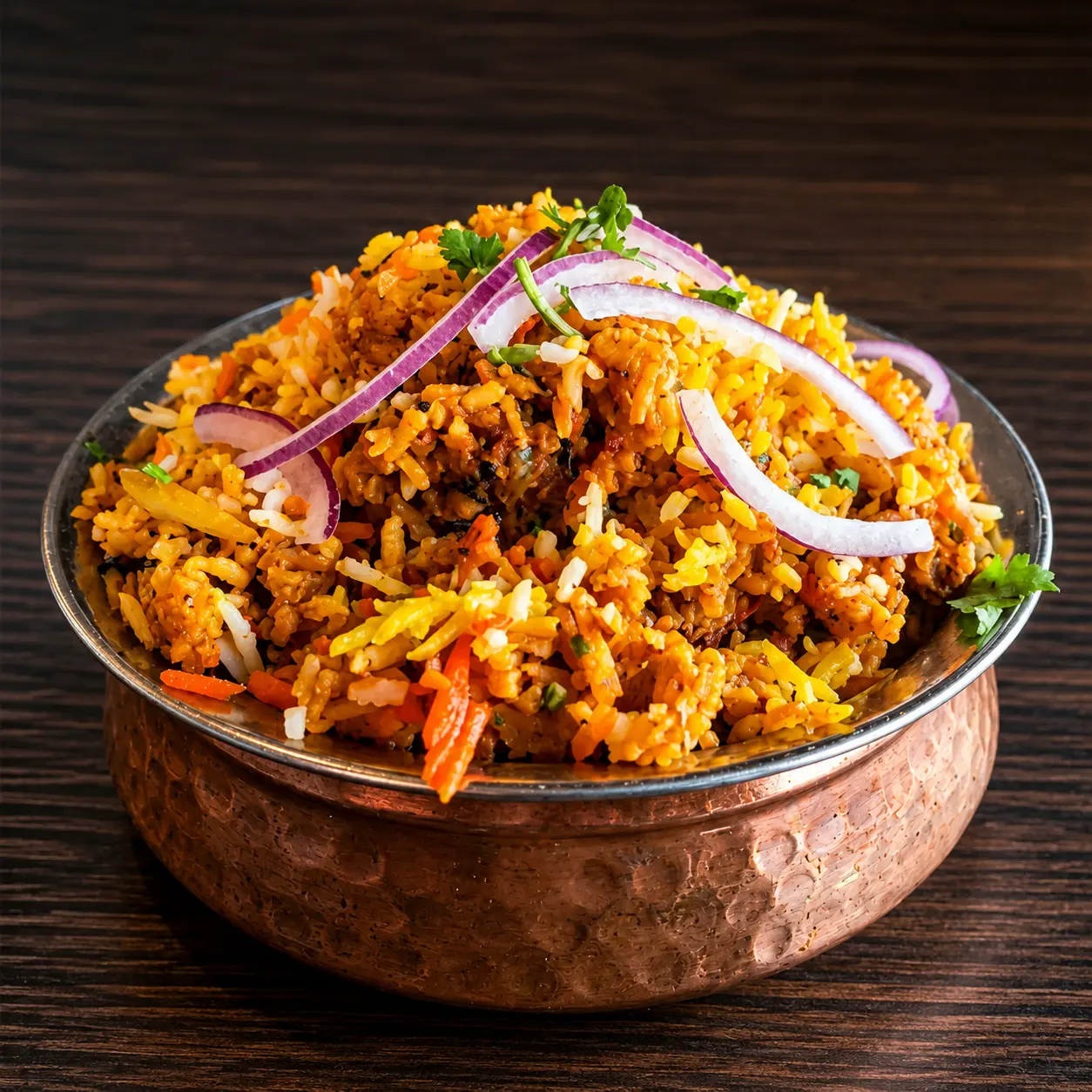 Fragrant chicken biryani at Copper Chimney East Indian restaurant Winnipeg