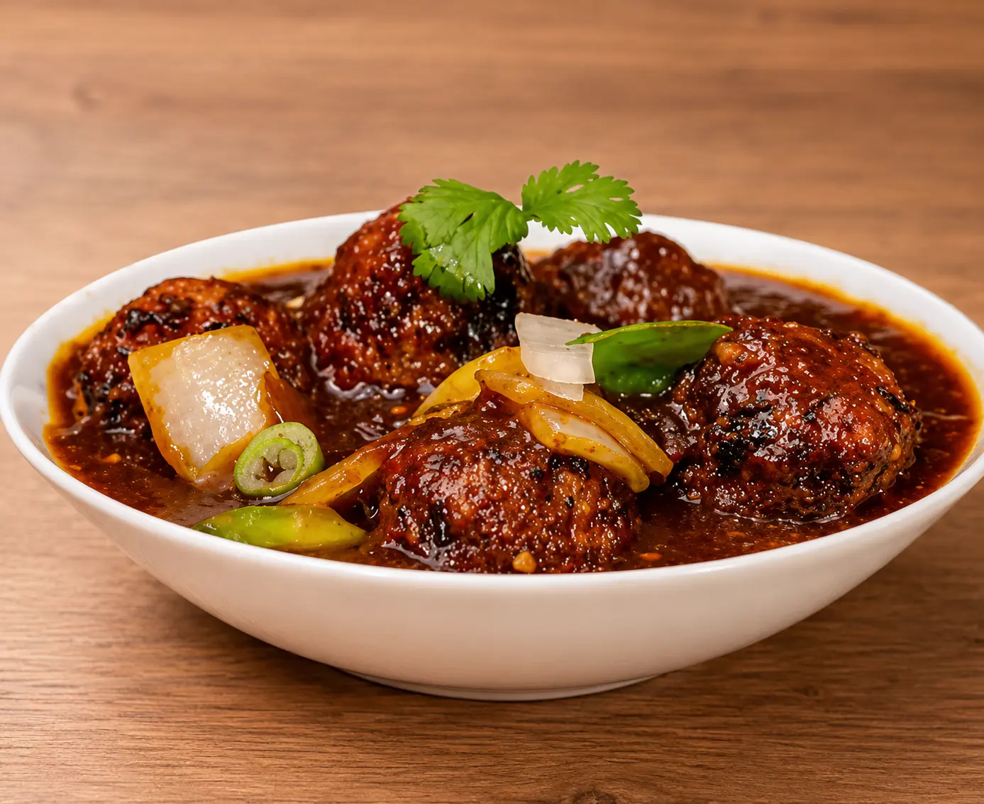 Vegetable Manchurian at Copper Chimney Winnipeg – crispy dumplings in tangy Indo-Chinese sauce